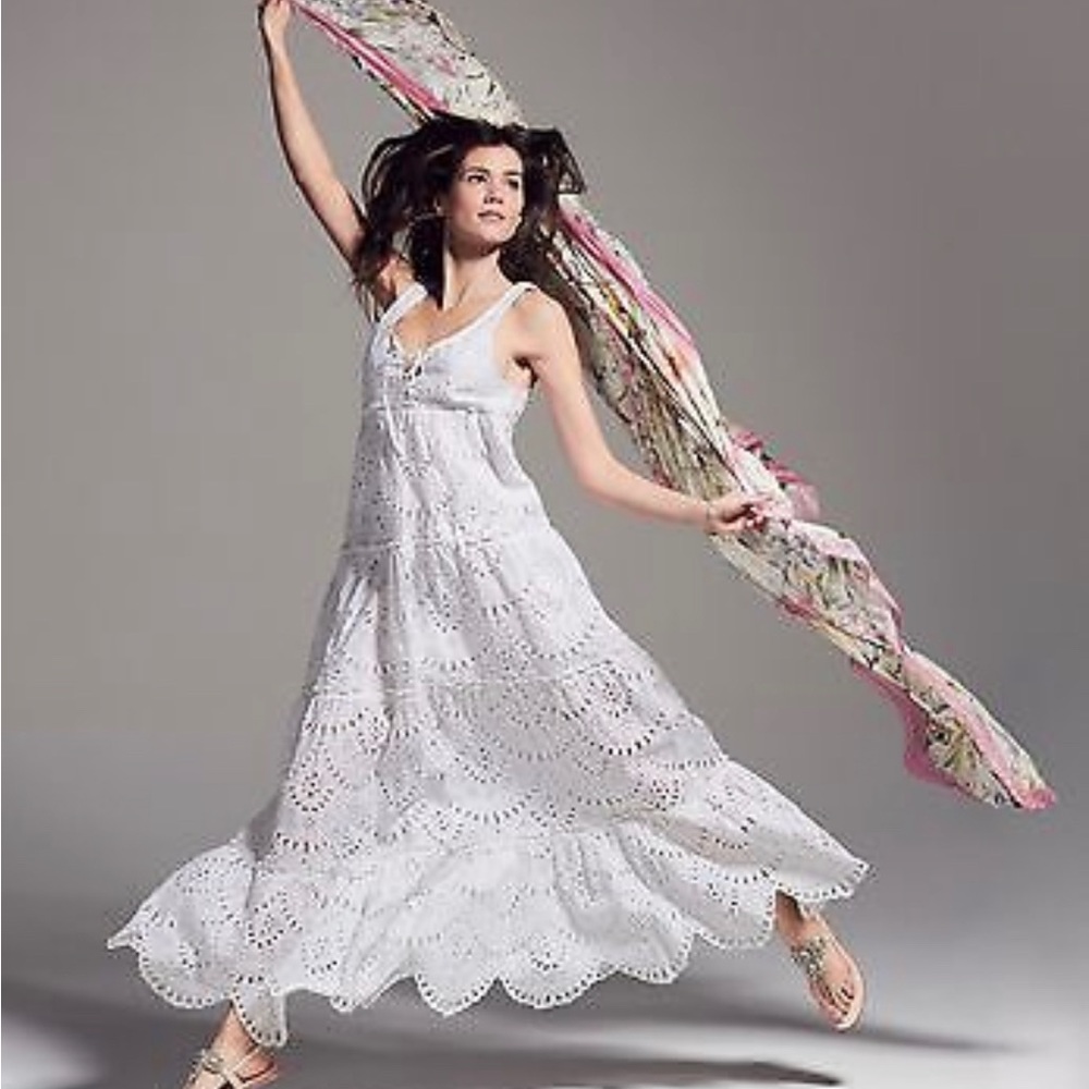 Calypso St Barth size Small “Nelcira” white eyelet maxi tiered dress